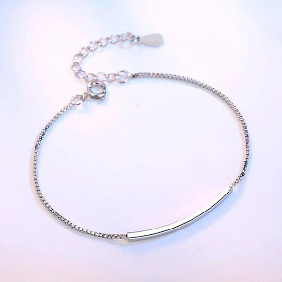 925 Sterling Silver Minimalist Simple Bar Bracelet - Picture 2 of 4